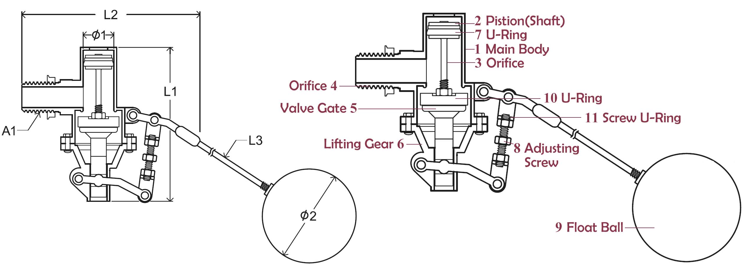 Drawing of Z-Tide Float Valve Switch