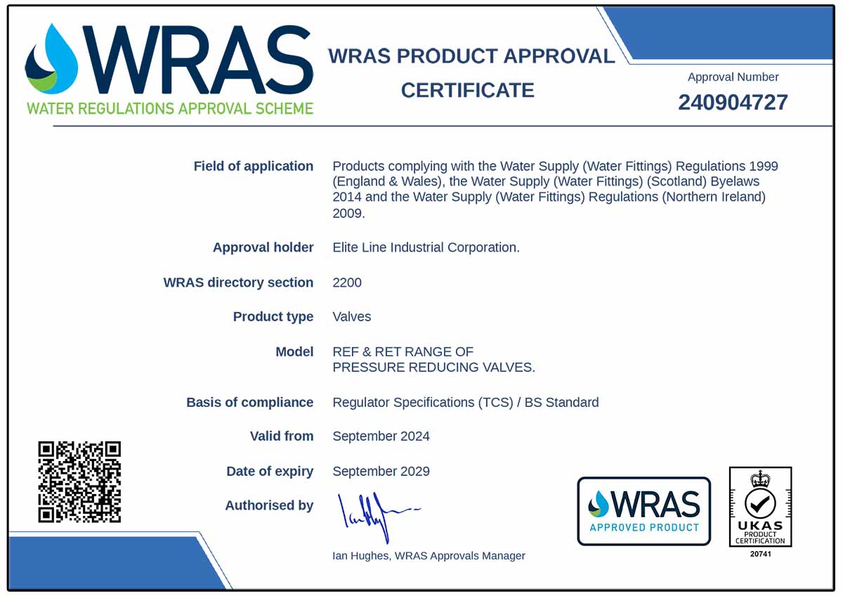 Z-Tide Direct Acting pressure reducing valves comply with wras regulations for drinking water